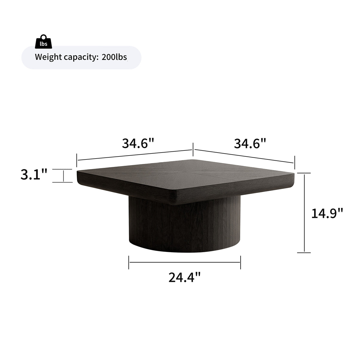 Square Coffee Table for Living Room, Modern Wood Veneer Top with Parquet Pattern & Cylindrical Base, Thickened Tabletop, Easy Assembly - Sonkuki