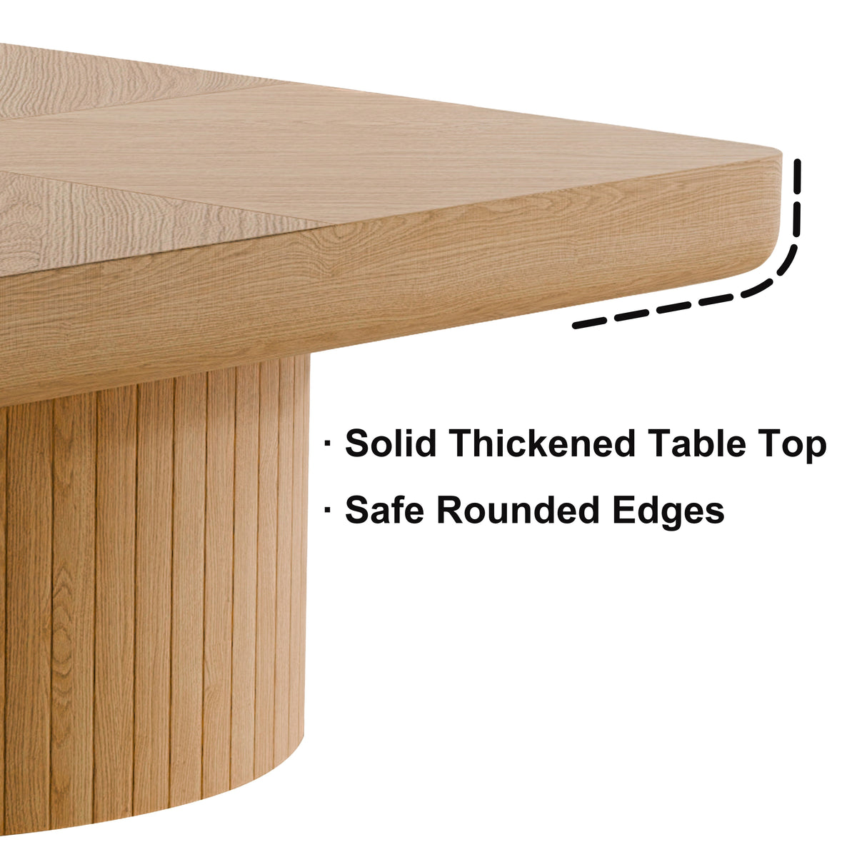 Square Coffee Table for Living Room, Modern Wood Veneer Top with Parquet Pattern & Cylindrical Base, Thickened Tabletop, Easy Assembly - Sonkuki