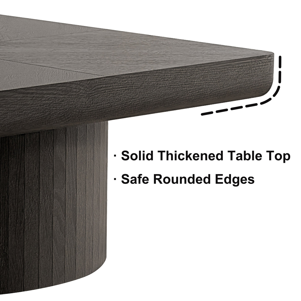 Square Coffee Table for Living Room, Modern Wood Veneer Top with Parquet Pattern & Cylindrical Base, Thickened Tabletop, Easy Assembly - Sonkuki