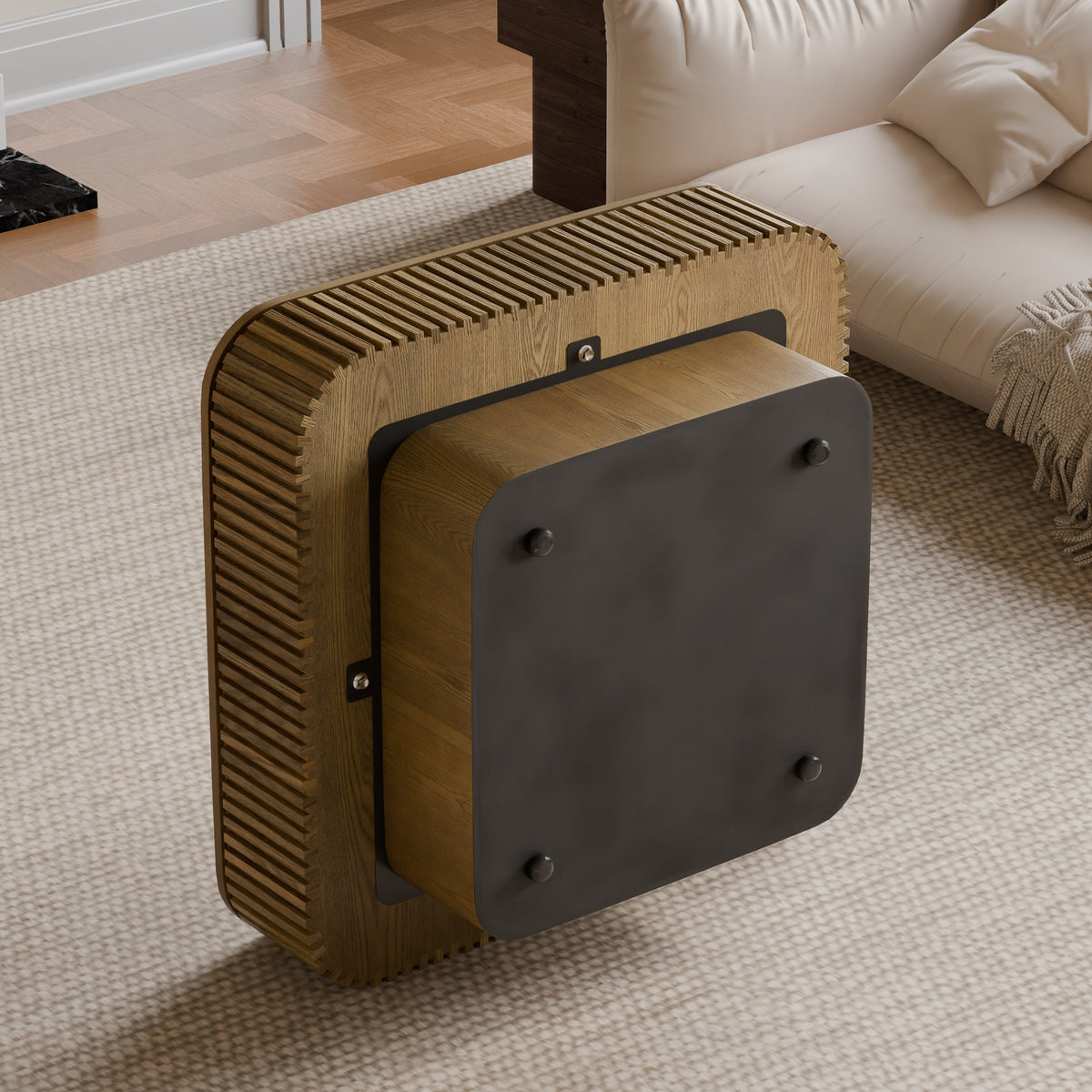 Square Coffee Table with Storage Solid Wood Veneered Modern Coffee Table Accent Tea Table for Living Room, Bedroom, Apartment or Office - Sonkuki