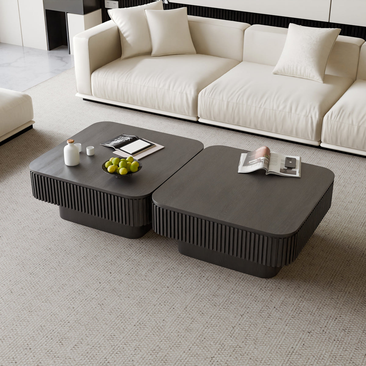 Square Coffee Table with Storage Solid Wood Veneered Modern Coffee Table Accent Tea Table for Living Room, Bedroom, Apartment or Office - Sonkuki