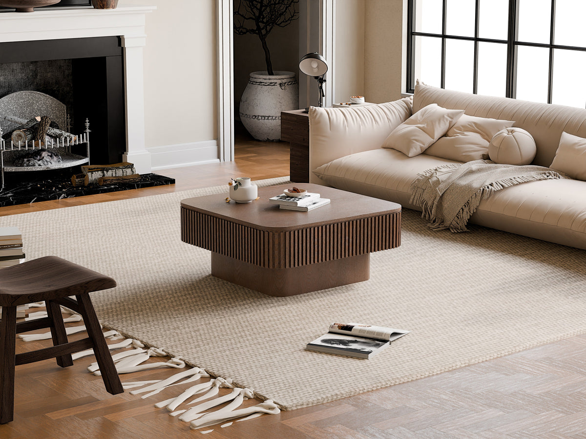 Square Coffee Table with Storage Solid Wood Veneered Modern Coffee Table Accent Tea Table for Living Room, Bedroom, Apartment or Office - Sonkuki