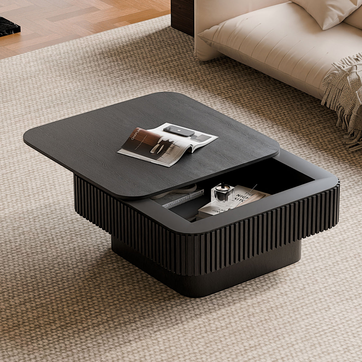 Square Coffee Table with Storage Solid Wood Veneered Modern Coffee Table Accent Tea Table for Living Room, Bedroom, Apartment or Office - Sonkuki