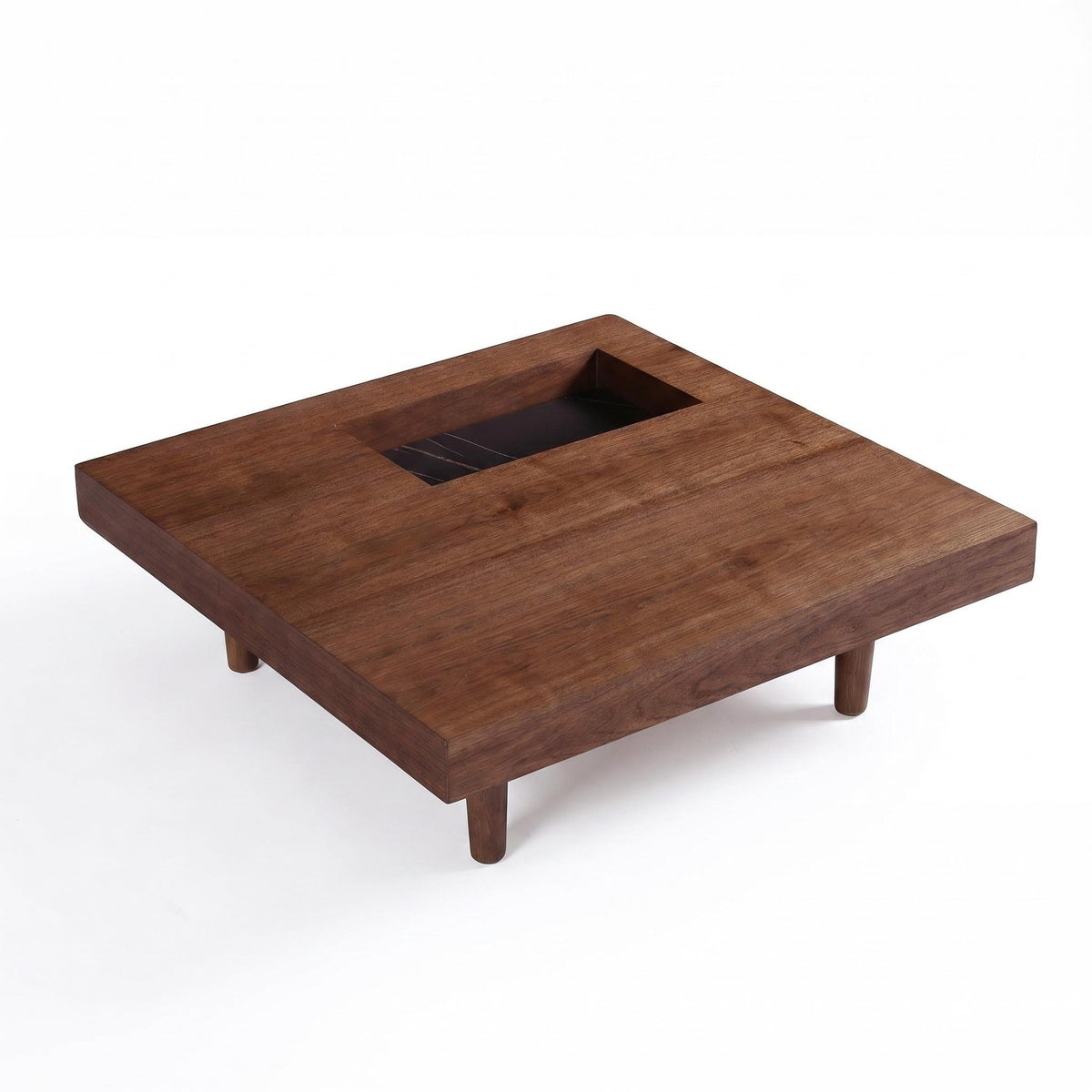 Square wooden coffee table, 34.5 inches, with storage; walnut coffee table suitable for the living room, bedroom or office - Sonkuki