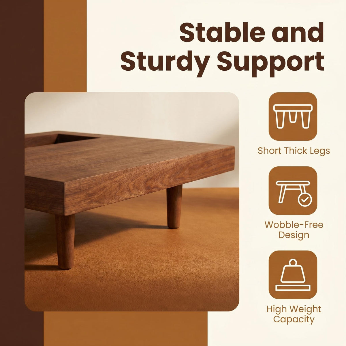 Square wooden coffee table, 34.5 inches, with storage; walnut coffee table suitable for the living room, bedroom or office - Sonkuki
