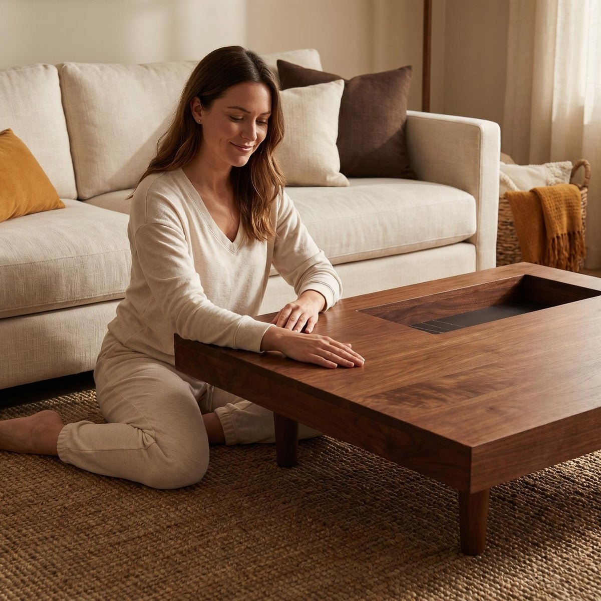Square wooden coffee table, 34.5 inches, with storage; walnut coffee table suitable for the living room, bedroom or office - Sonkuki