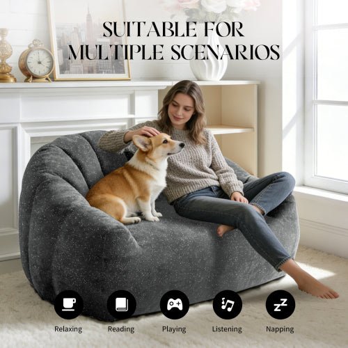 [Starry Sky] Bear Paw Sofa,Comfy Beanbag Chair with Spacious Design Oversized Bean Bag Sofa with Armrest with Filler for Living Room Bedroom.Shiny Silver Thread Faux Fur Plush. - Sonkuki
