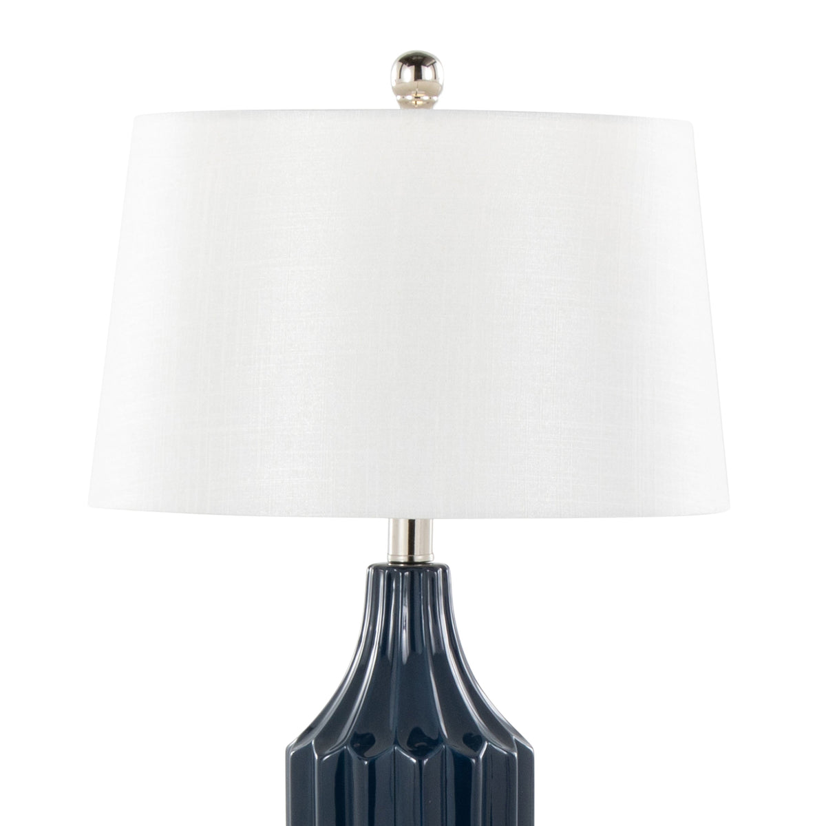Stella 23" Contemporary Ceramic Table Lamp in Gloss Dark Blue Ceramic with White Shade by LumiSource - Sonkuki