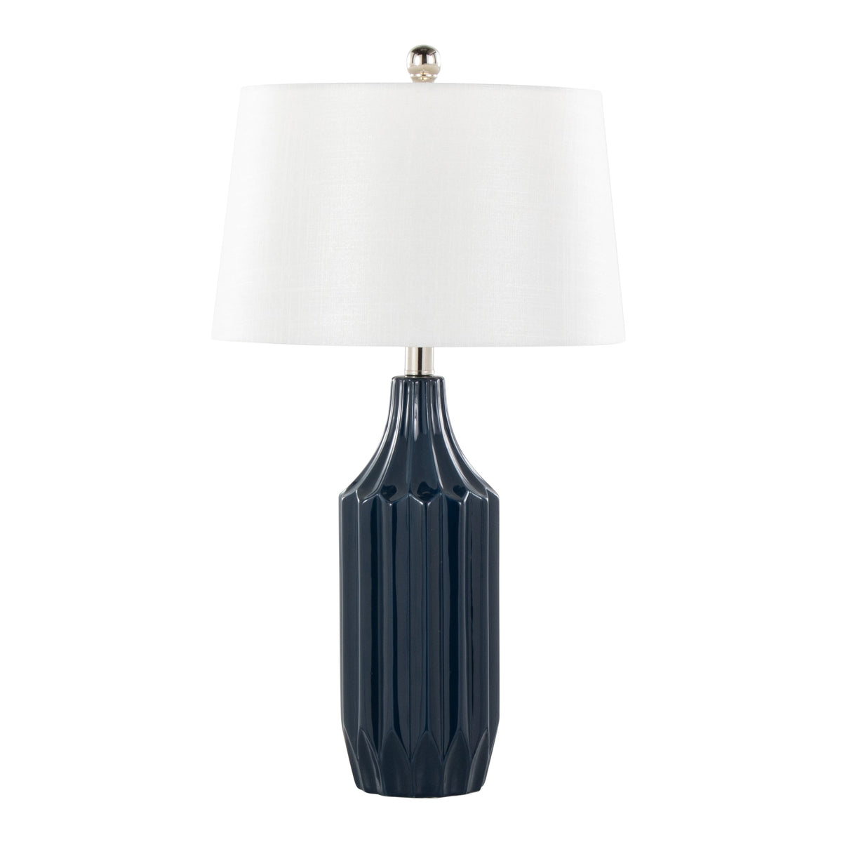 Stella 23" Contemporary Ceramic Table Lamp in Gloss Dark Blue Ceramic with White Shade by LumiSource - Sonkuki