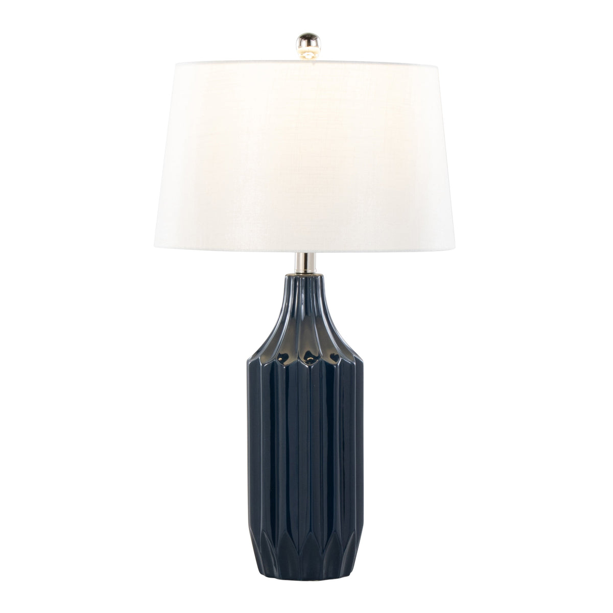 Stella 23" Contemporary Ceramic Table Lamp in Gloss Dark Blue Ceramic with White Shade by LumiSource - Sonkuki