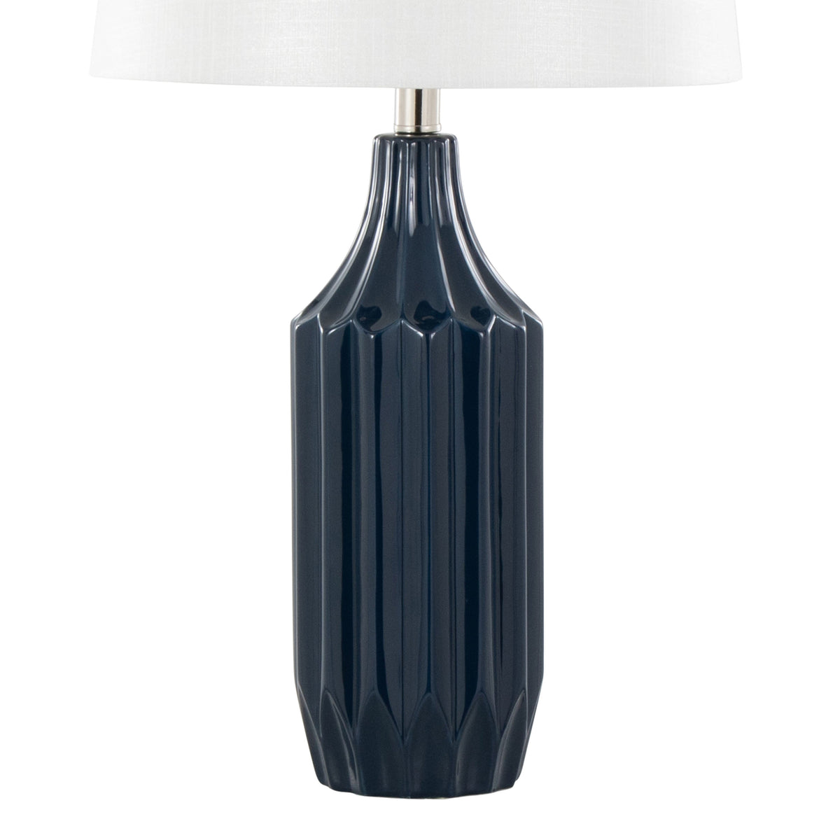 Stella 23" Contemporary Ceramic Table Lamp in Gloss Dark Blue Ceramic with White Shade by LumiSource - Sonkuki