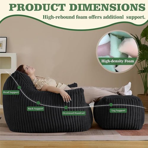 Suede Sofa Chair with Ottoman - 5-Zone Support & Compact Boxed Delivery - Sonkuki