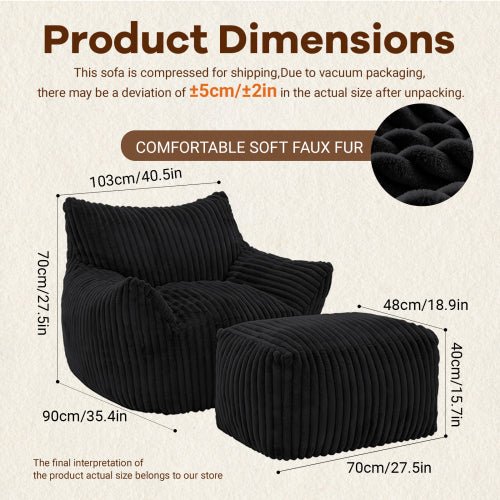 Suede Sofa Chair with Ottoman - 5-Zone Support & Compact Boxed Delivery - Sonkuki