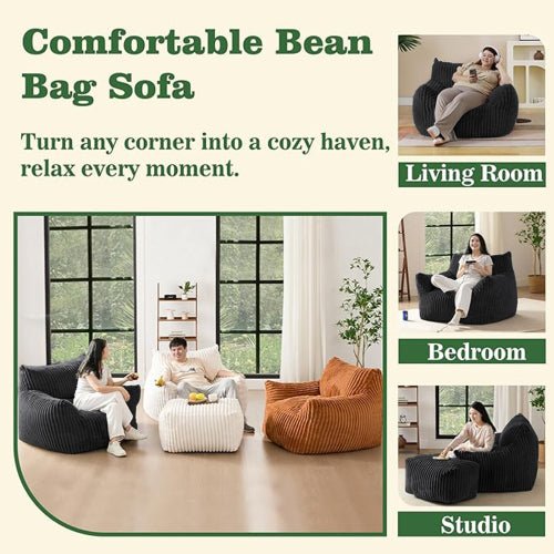 Suede Sofa Chair with Ottoman - 5-Zone Support & Compact Boxed Delivery - Sonkuki