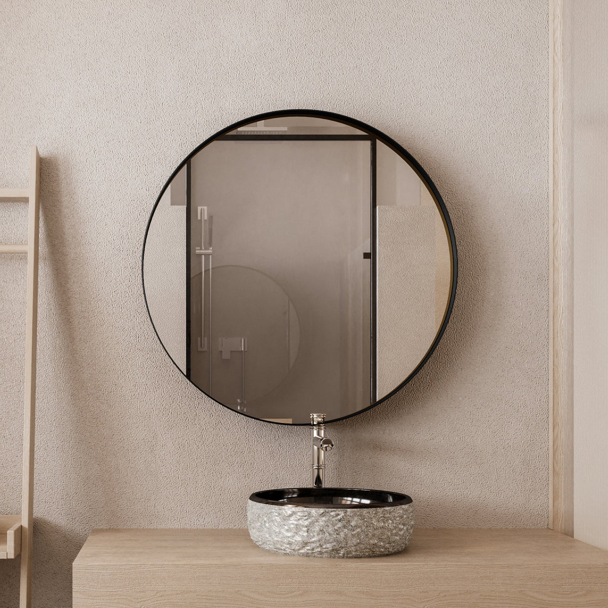 Surface Mount Round Metal Framed Medicine Cabinet with Mirror and Adjustable Shelves - Sonkuki