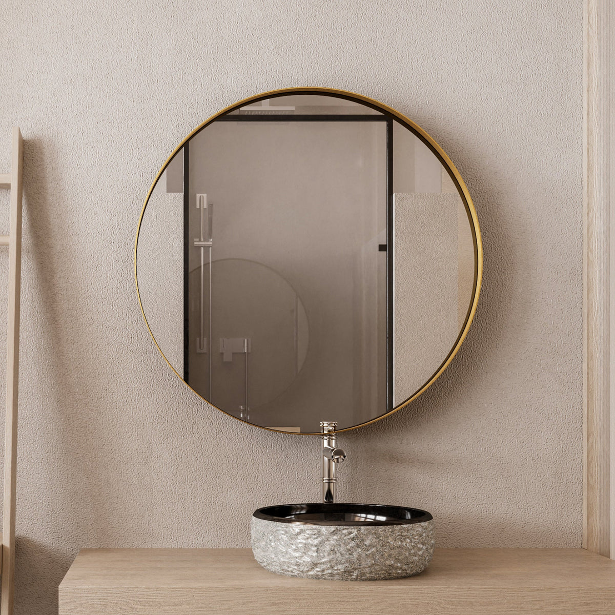 Surface Mount Round Metal Framed Medicine Cabinet with Mirror and Adjustable Shelves - Sonkuki