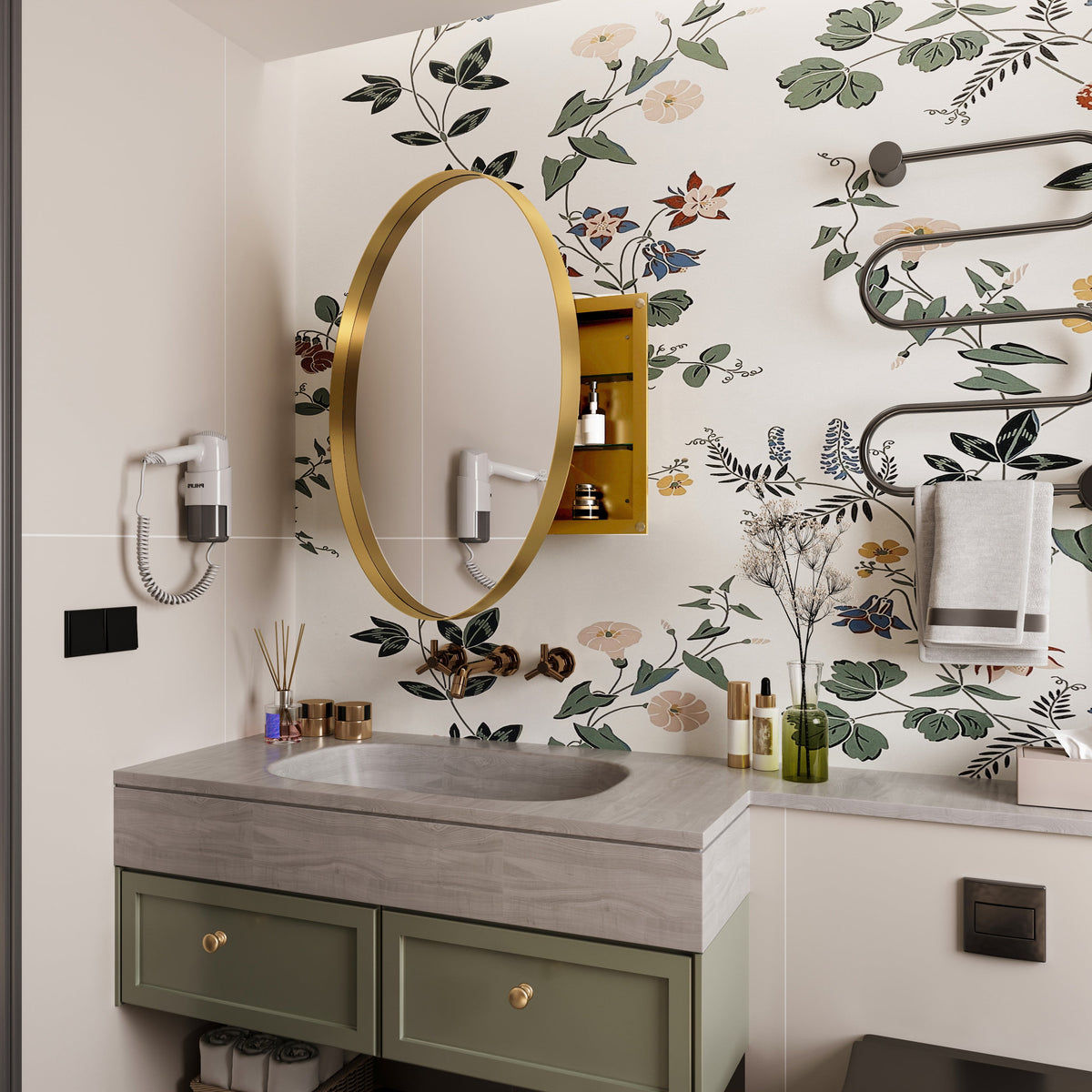 Surface Mount Round Metal Framed Medicine Cabinet with Mirror and Adjustable Shelves - Sonkuki