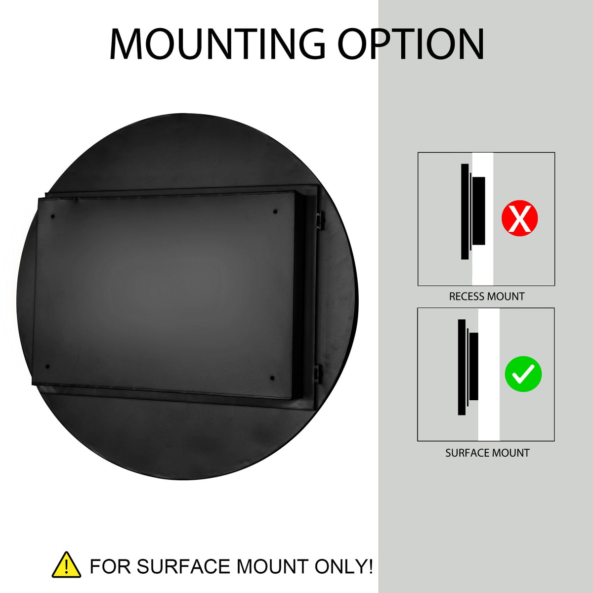 Surface Mount Round Metal Framed Medicine Cabinet with Mirror and Adjustable Shelves - Sonkuki