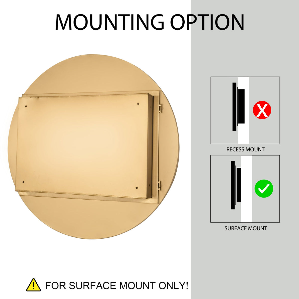Surface Mount Round Metal Framed Medicine Cabinet with Mirror and Adjustable Shelves - Sonkuki