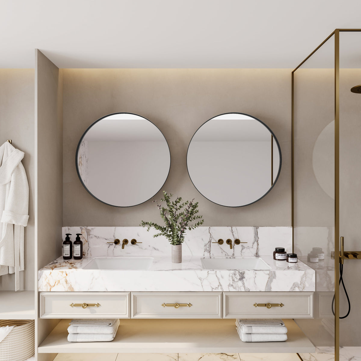 Surface Mount Round Metal Framed Medicine Cabinet with Mirror and Adjustable Shelves - Sonkuki