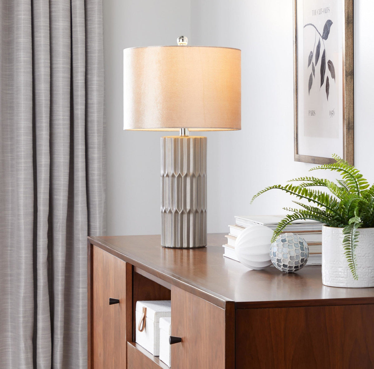Tania 22" Contemporary Ceramic Table Lamp in Brown and Metallic Brown Ceramic with Champagne Shade by LumiSource - Sonkuki