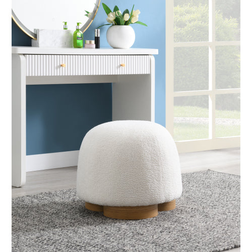 Teddy Fleece Round Ottoman with Wood-Grain Metal Base - main product image