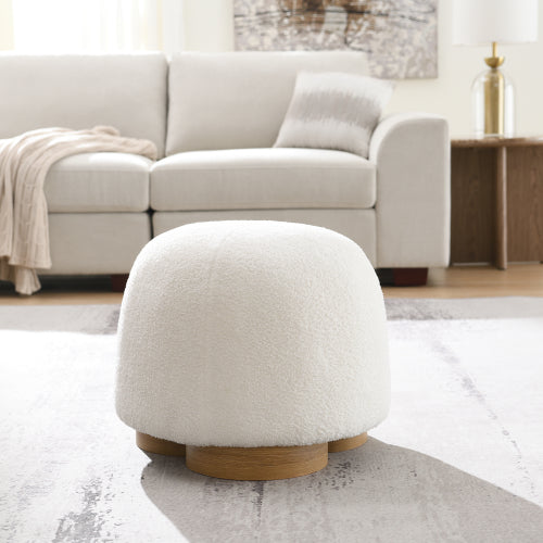 Teddy Fleece Round Ottoman with Wood-Grain Metal Base - product image 2