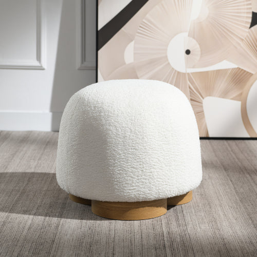 Teddy Fleece Round Ottoman with Wood-Grain Metal Base - product image 3
