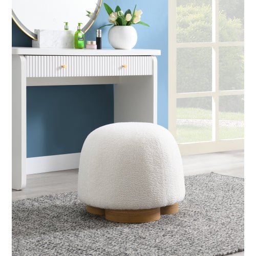 Teddy Fleece Round Ottoman with Wood-Grain Metal Base - Sonkuki