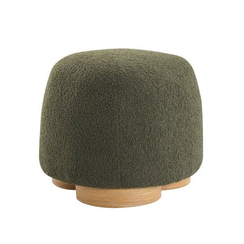 Teddy Fleece Round Ottoman with Wood-Grain Metal Base - Sonkuki