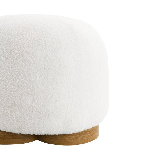 Teddy Fleece Round Ottoman with Wood-Grain Metal Base - Sonkuki
