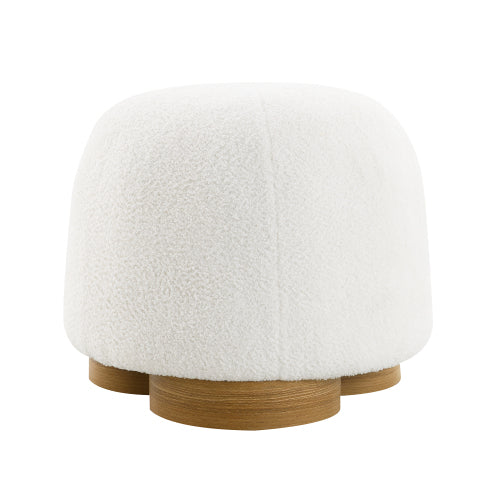 Teddy Fleece Round Ottoman with Wood-Grain Metal Base - product image 5