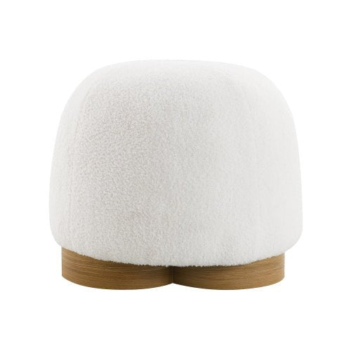 Teddy Fleece Round Ottoman with Wood-Grain Metal Base - Sonkuki