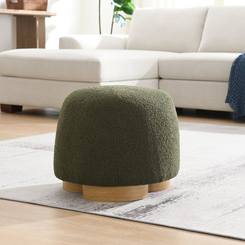 Teddy Fleece Round Ottoman with Wood-Grain Metal Base - product image 9
