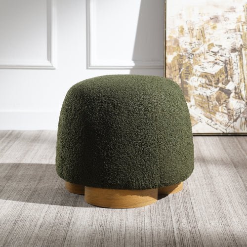 Teddy Fleece Round Ottoman with Wood-Grain Metal Base - Sonkuki