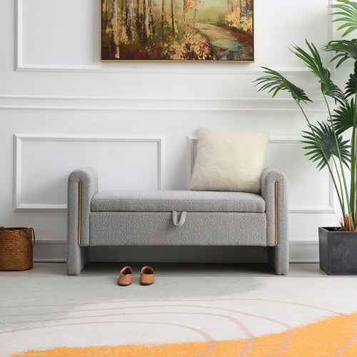 Teddy Fleece Storage Bench with Curved Arms and Metal Trim - main product image