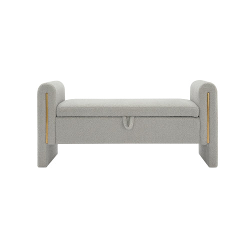 Teddy Fleece Storage Bench with Curved Arms and Metal Trim - product image 2