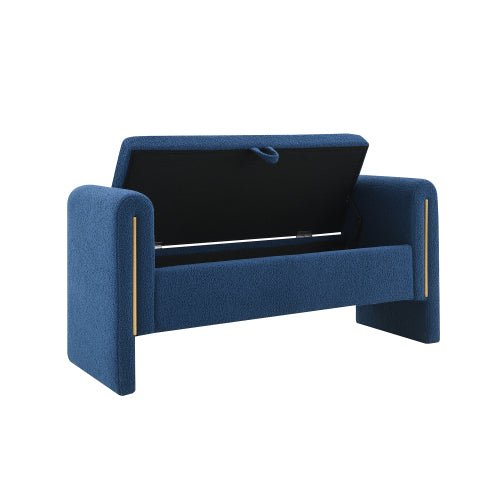Teddy Fleece Storage Bench with Curved Arms and Metal Trim - Sonkuki