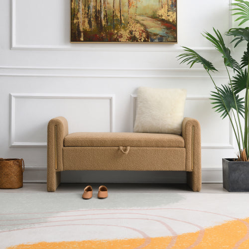 Teddy Fleece Storage Bench with Curved Arms and Metal Trim - product image 12