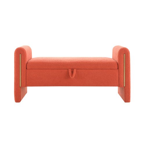 Teddy Fleece Storage Bench with Curved Arms and Metal Trim - Sonkuki
