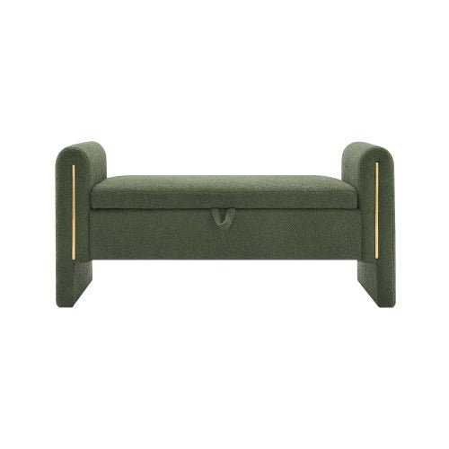 Teddy Fleece Storage Bench with Curved Arms and Metal Trim - Sonkuki