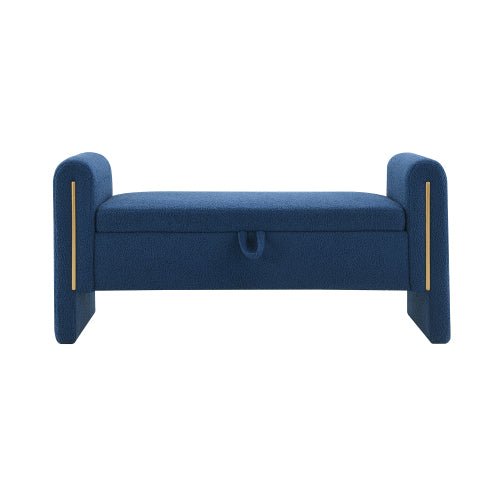 Teddy Fleece Storage Bench with Curved Arms and Metal Trim - Sonkuki