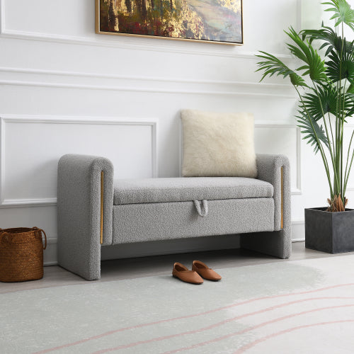 Teddy Fleece Storage Bench with Curved Arms and Metal Trim - product image 3