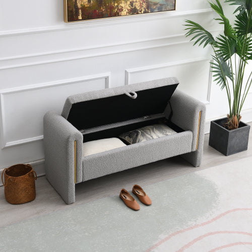 Teddy Fleece Storage Bench with Curved Arms and Metal Trim - product image 4
