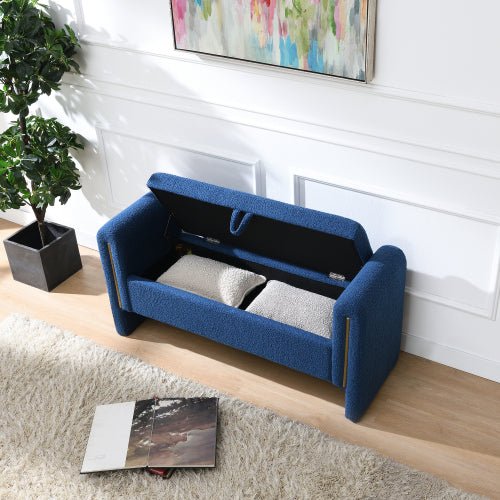 Teddy Fleece Storage Bench with Curved Arms and Metal Trim - Sonkuki