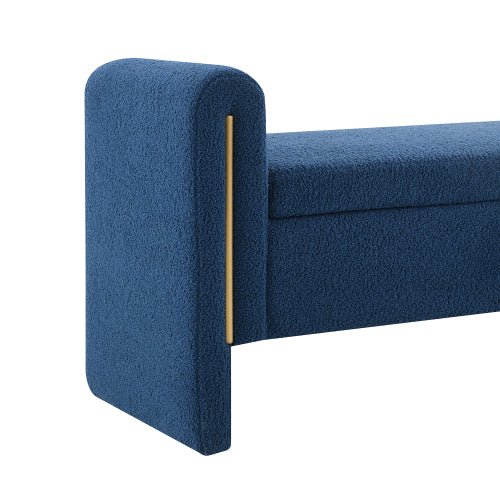 Teddy Fleece Storage Bench with Curved Arms and Metal Trim - Sonkuki