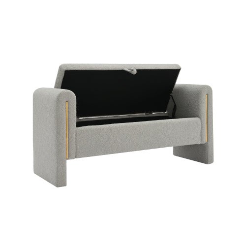 Teddy Fleece Storage Bench with Curved Arms and Metal Trim - Sonkuki