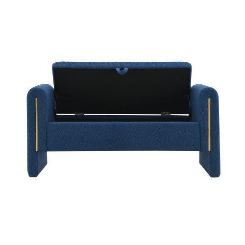 Teddy Fleece Storage Bench with Curved Arms and Metal Trim - Sonkuki