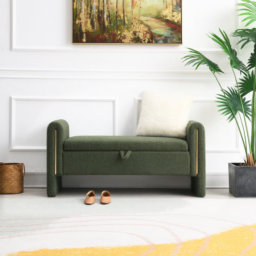 Teddy Fleece Storage Bench with Curved Arms and Metal Trim - product image 8