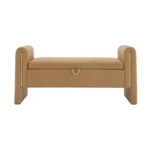 Teddy Fleece Storage Bench with Curved Arms and Metal Trim - Sonkuki